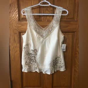 New Ralph Lauren Silk Peplum Camisole, Size 12 with Bronze and Lace Accents